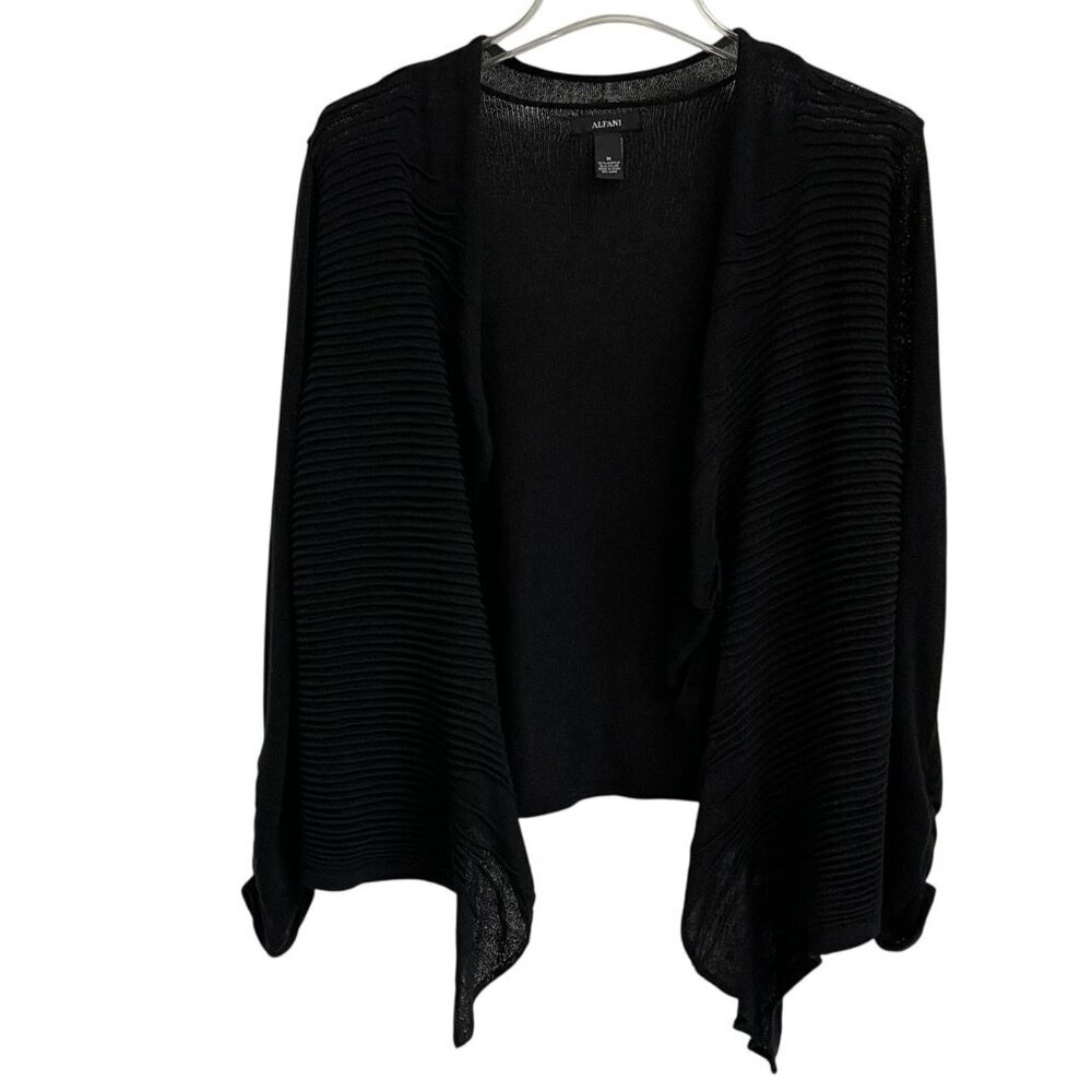 Alfani Women’s Black Open-Front Sweater with Draped Front and Ribbed Sides Size - Picture 2 of 6
